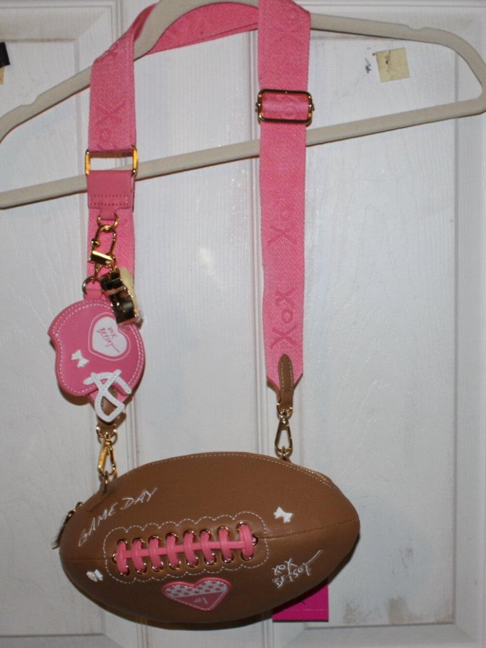 NWT Betsey Johnson Football shaped Kitsch Crossbody Bag with accessories CUTE!